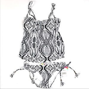New RAISINS Small swimsuit 2 pc black white tribal